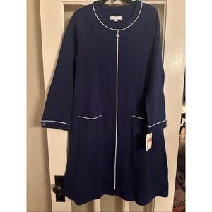 Eileen West XS Cotton Knit Long Sleeve Diamond Quilt Zip Robe navy women’s